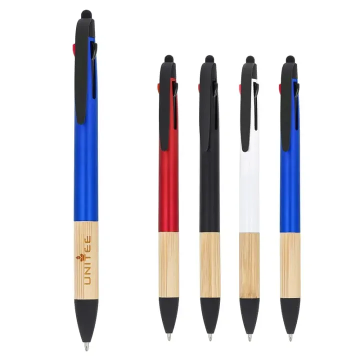 3-colour pen with bamboo grip - LT80561 (gadzety reklamowe)